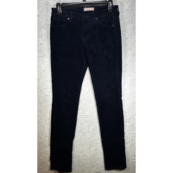 UniQlo Women Blue Corduroy Pants 24 Skinny Straight Mid Rise Waist Actual 28x32” - Picture 1 of 9